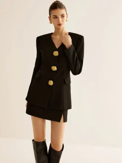 Best Metal-Button Slim Blazer Outerwear|Blazers