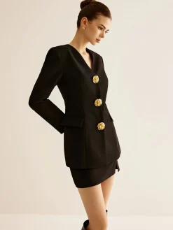 Best Metal-Button Slim Blazer Outerwear|Blazers