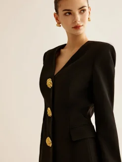 Best Metal-Button Slim Blazer Outerwear|Blazers