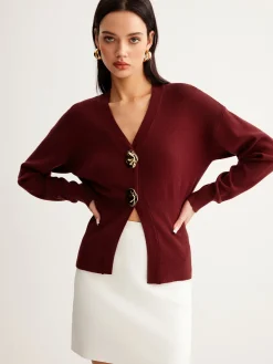 Metal-Button Split Petite Sweater Sweater Tops|Sweaters & Cardigans