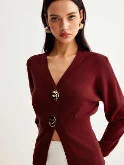 Metal-Button Split Petite Sweater Sweater Tops|Sweaters & Cardigans