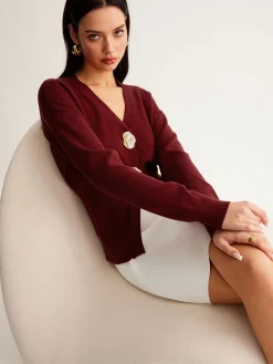 Metal-Button Split Petite Sweater Sweater Tops|Sweaters & Cardigans