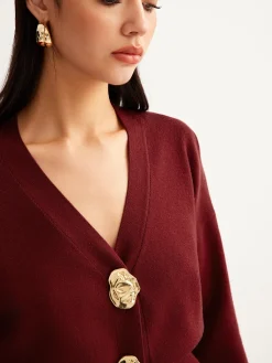 Metal-Button Split Petite Sweater Sweater Tops|Sweaters & Cardigans