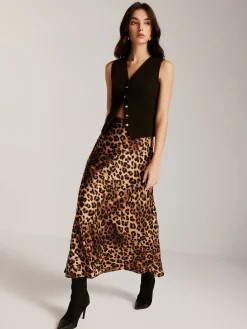 Clearance Metal-Button Vest With Leopard Zipper Skirt Set Skirt Sets|Long Sleeve Sets
