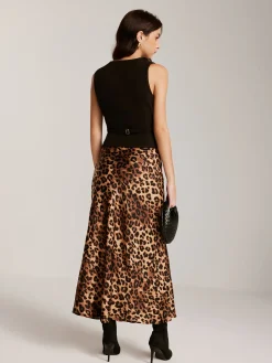 Clearance Metal-Button Vest With Leopard Zipper Skirt Set Skirt Sets|Long Sleeve Sets
