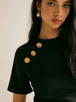 Best Metal-Decor Side-Split Dress Black Dresses|Casual Dresses