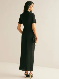 Best Metal-Decor Side-Split Dress Black Dresses|Casual Dresses