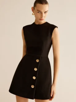 Hot Metal-Decor Zipper Tank Dress Black Dresses|Casual Dresses