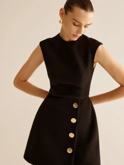 Hot Metal-Decor Zipper Tank Dress Black Dresses|Casual Dresses