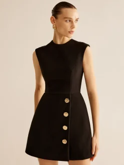 Hot Metal-Decor Zipper Tank Dress Black Dresses|Casual Dresses