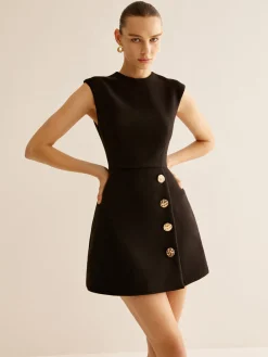Hot Metal-Decor Zipper Tank Dress Black Dresses|Casual Dresses