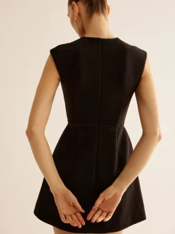 Hot Metal-Decor Zipper Tank Dress Black Dresses|Casual Dresses