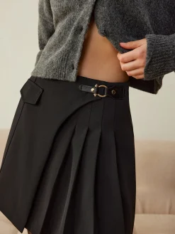 Clearance Metal-Detail Asymmetrical Pleated Skirt Skirts|Bottoms