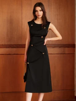 Sale Metal-Detail Backless Pleated Tank Dress Black Dresses|Casual Dresses