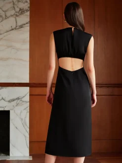 Sale Metal-Detail Backless Pleated Tank Dress Black Dresses|Casual Dresses