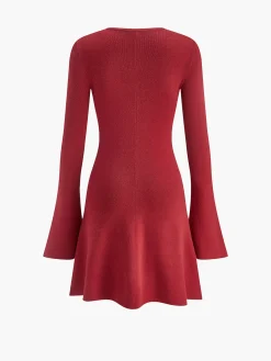 Online Metal-Detail Bell Sleeve Sweater Short Dress Knitwear|Dresses
