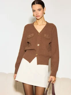 Hot Metal-Detail Button Split Short Cardigan Knitwear|Tops