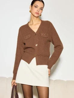 Hot Metal-Detail Button Split Short Cardigan Knitwear|Tops