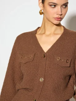 Hot Metal-Detail Button Split Short Cardigan Knitwear|Tops