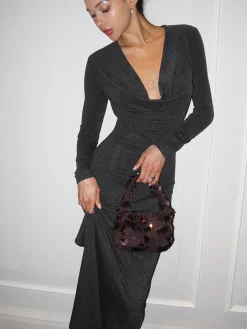 Sale Metal-Detail Cowl Neck Slim Jersey Dress Casual Dresses|Work Dresses