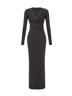 Sale Metal-Detail Cowl Neck Slim Jersey Dress Casual Dresses|Work Dresses