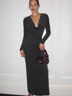 Sale Metal-Detail Cowl Neck Slim Jersey Dress Casual Dresses|Work Dresses