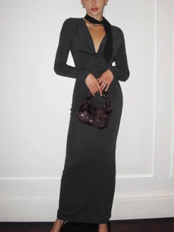 Sale Metal-Detail Cowl Neck Slim Jersey Dress Casual Dresses|Work Dresses