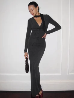 Sale Metal-Detail Cowl Neck Slim Jersey Dress Casual Dresses|Work Dresses