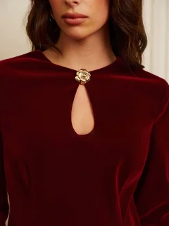 Sale Metal-Detail Keyhole Neckline Velvet Short Dress Dresses