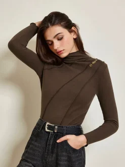 Online Metal-Detail Piping Jersey Top T-shirts|Tops