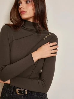 Online Metal-Detail Piping Jersey Top T-shirts|Tops