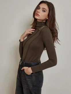 Online Metal-Detail Piping Jersey Top T-shirts|Tops