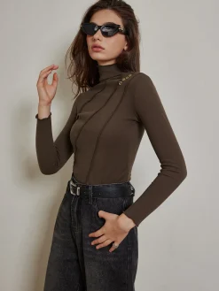 Online Metal-Detail Piping Jersey Top T-shirts|Tops