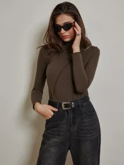 Online Metal-Detail Piping Jersey Top T-shirts|Tops