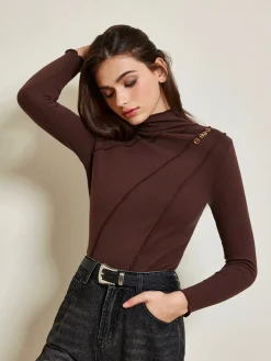 Online Metal-Detail Piping Jersey Top T-shirts|Tops