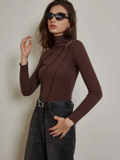 Online Metal-Detail Piping Jersey Top T-shirts|Tops