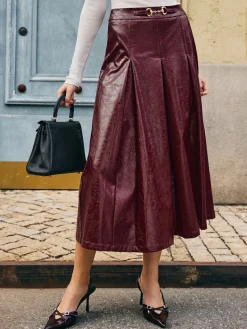 Outlet Metal-Detail Pleated Faux Leather Skirt Skirts|Bottoms
