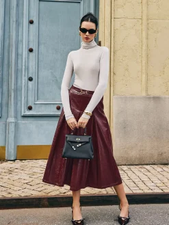 Outlet Metal-Detail Pleated Faux Leather Skirt Skirts|Bottoms