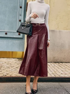 Outlet Metal-Detail Pleated Faux Leather Skirt Skirts|Bottoms