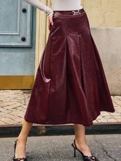 Outlet Metal-Detail Pleated Faux Leather Skirt Skirts|Bottoms