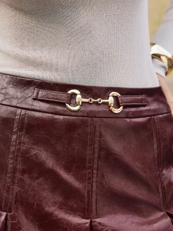 Outlet Metal-Detail Pleated Faux Leather Skirt Skirts|Bottoms