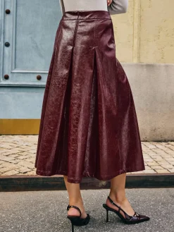 Outlet Metal-Detail Pleated Faux Leather Skirt Skirts|Bottoms
