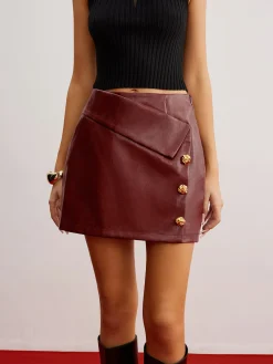 Outlet Metal-Detail PU Leather Zipper Skirt Skirts|Bottoms