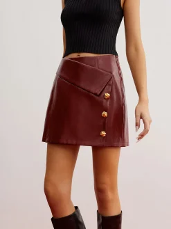 Outlet Metal-Detail PU Leather Zipper Skirt Skirts|Bottoms