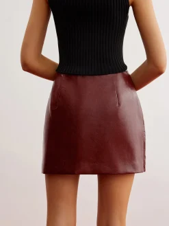 Outlet Metal-Detail PU Leather Zipper Skirt Skirts|Bottoms