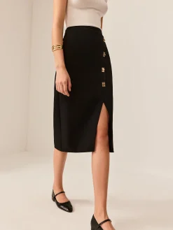 Metal-Detail Split Midi Skirt Skirts|Bottoms