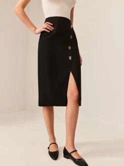 Metal-Detail Split Midi Skirt Skirts|Bottoms