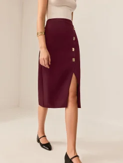 Metal-Detail Split Midi Skirt Skirts|Bottoms