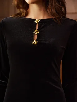 Metal-Detail Velvet Slim Short Dress Dresses