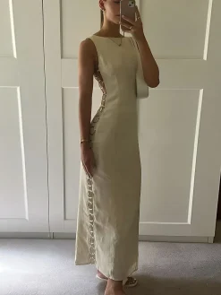 Best Metallic O-Ring Cutout Long Dress White Dresses|Vacation Dresses